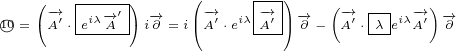        |----|     (     |--)
10  ((-→′ |iλ-→ ′)) -→   |-→′ iλ -→′ |-→ (-→′ |-|iλ-→′)-→
○=  A ⋅ e-A--i∂ =i(A ⋅e A--)∂ - A ⋅ λ-e A ∂
