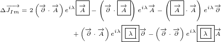        (   )   |-| (   |-)      (|--| )
Δ-J-→Im = 2 -→∂ ⋅-→A eiλ -→A--(-→∂ ⋅ -→A-) eiλ-→A- (--→A-⋅-→A)eiλ-→∂
               (    )   |--|  (    )  |--|
              + -→∂ ⋅-→A eiλ|λ--→∂ - -→∂ ⋅-→∂ eiλ|λ|-→A
                        ----          ----
