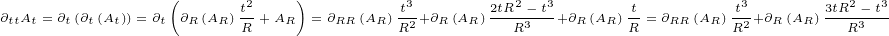 ∂ttAt =∂t(∂t(At))=∂t(∂ (A )t2+ A )= ∂  (A ) t3-+∂ (A )2tR2- t3+∂ (A ) t= ∂ (A ) t3-+∂ (A ) 3tR2- t3
                  R  R R   R    RR  R R2  R R    R3    R  R R   RR  R R2 R  R    R3
