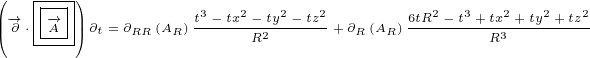 (   |--)
||-→  |-→-||           t3--tx2--ty2--tz2       6tR2- t3+tx2-+ty2+-tz2
(∂ ⋅-A-) ∂t =∂RR(AR)    R2      + ∂R (AR)        R3
